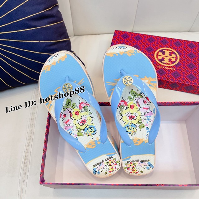 TORY BURCH2021年夏季新款女款坡跟人字拖TB官方春夏季主打款女士人字拖 dx2383